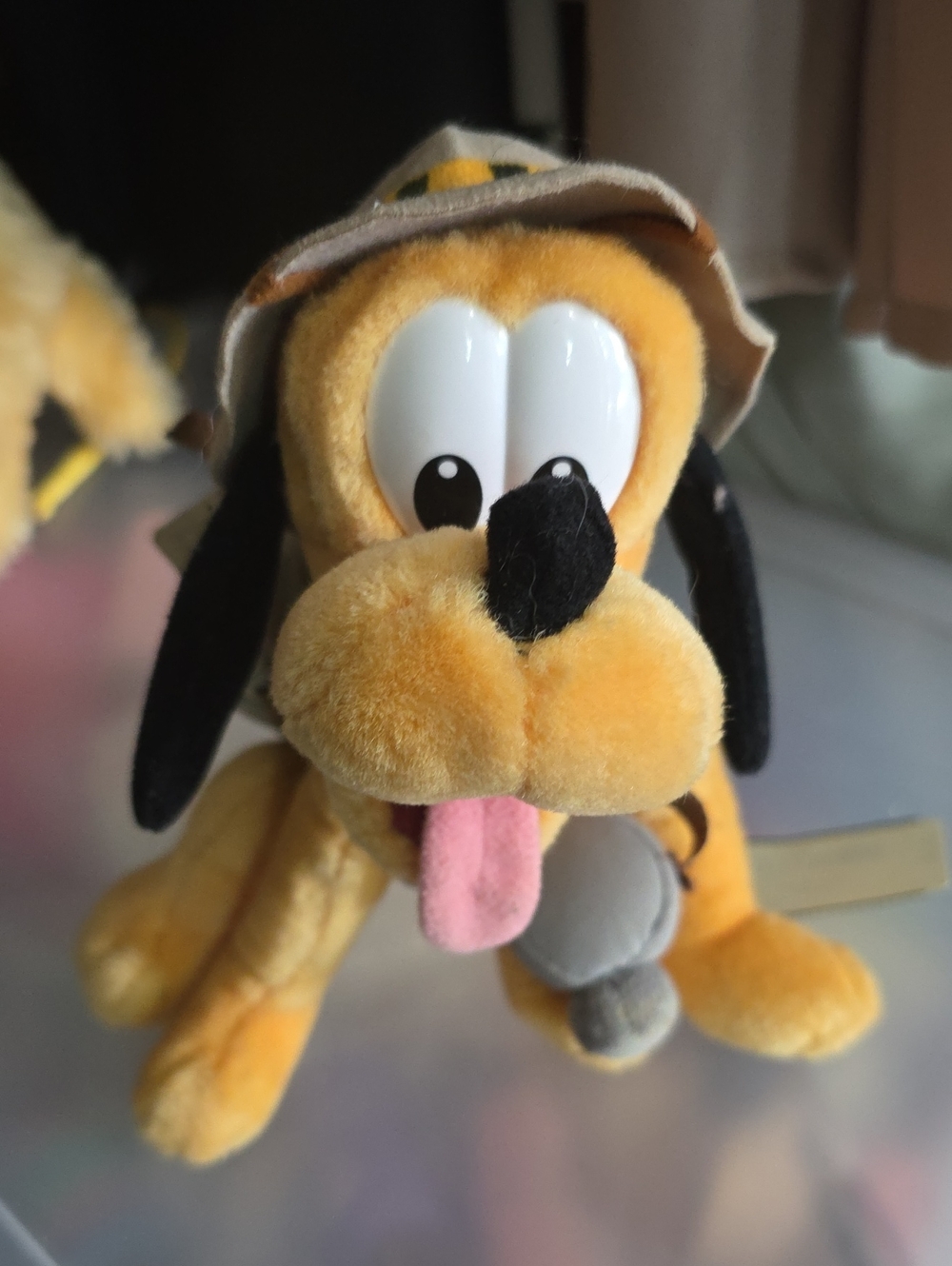 Disney Yellow Pluto Plush Dog Toy with Black Ears and Pink Tongue